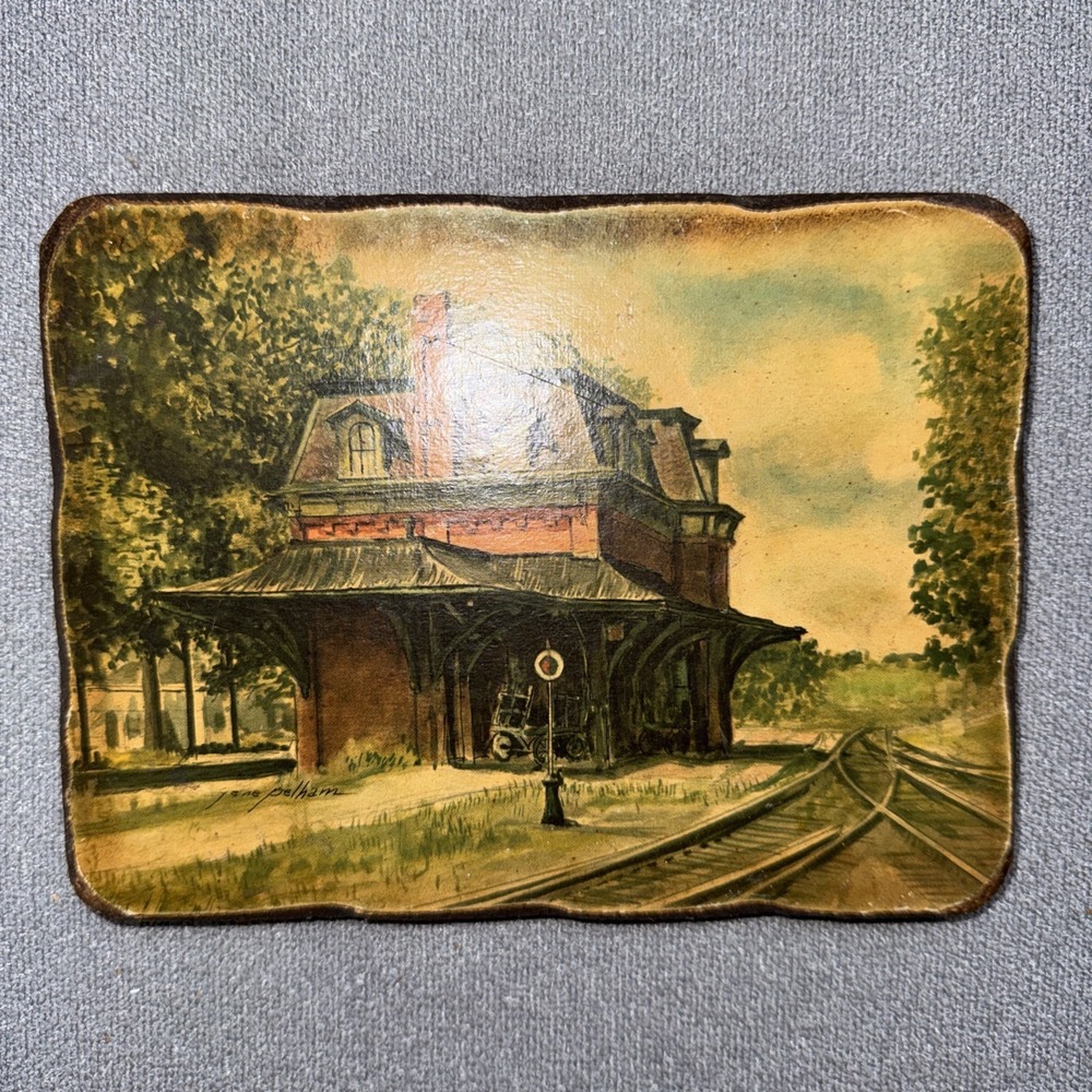 Vintage Gene Pelham Train Depot Railroad Station Wall Plaque Print 9x6 Rustic
